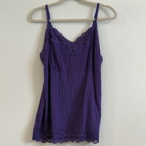 Y2K Babydoll Camisole Tank Women 14/16 Purple Lace Trim‎ Fairy Festival plus